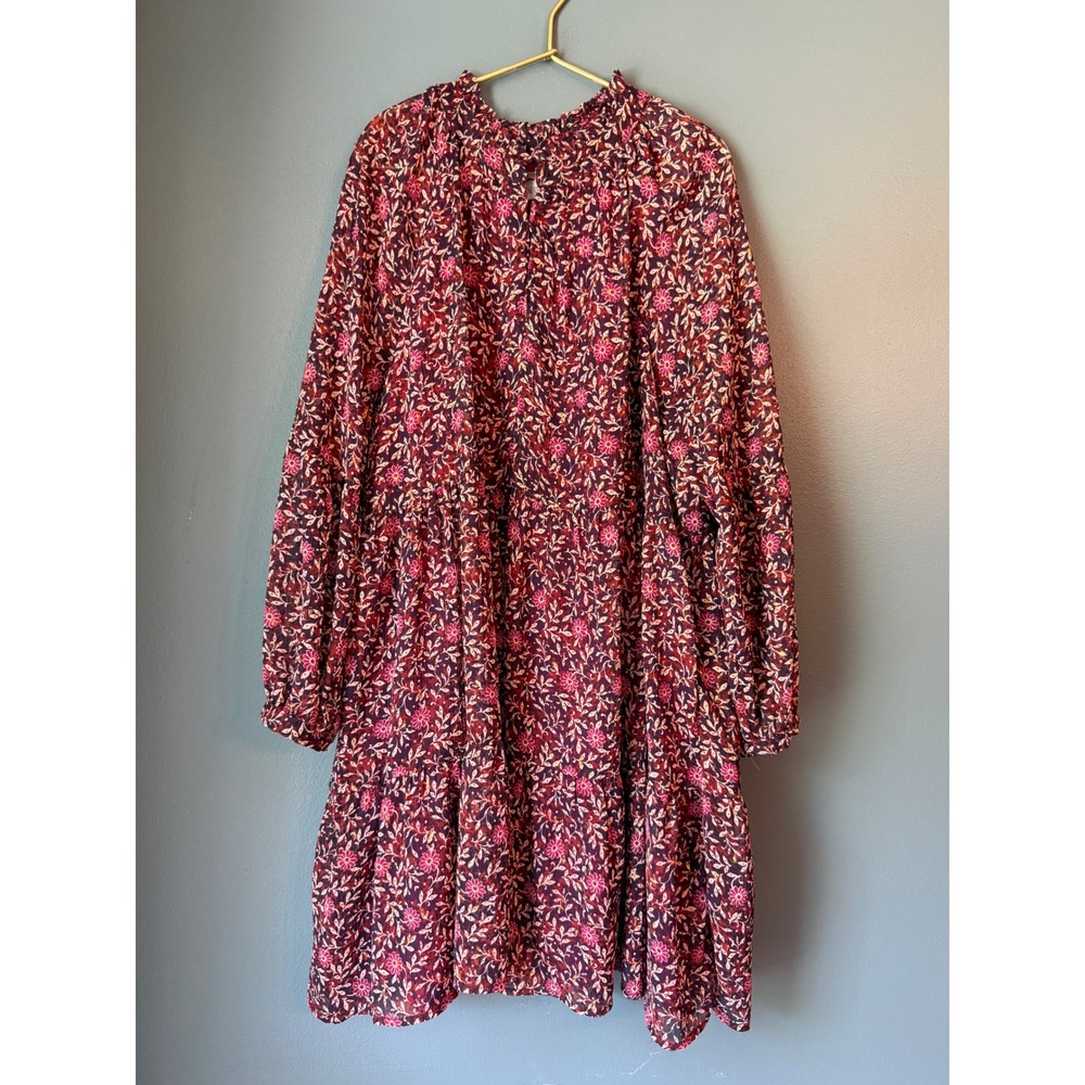 Zara Kids Girls Floral Tiered Dress Burgundy Pink Gold Metallic Size 11-12